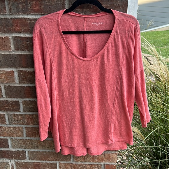 Eileen Fisher Linen Ladies XL (Petite or Regular) Asymmetrical Rose Pink Tunic - Picture 2 of 11